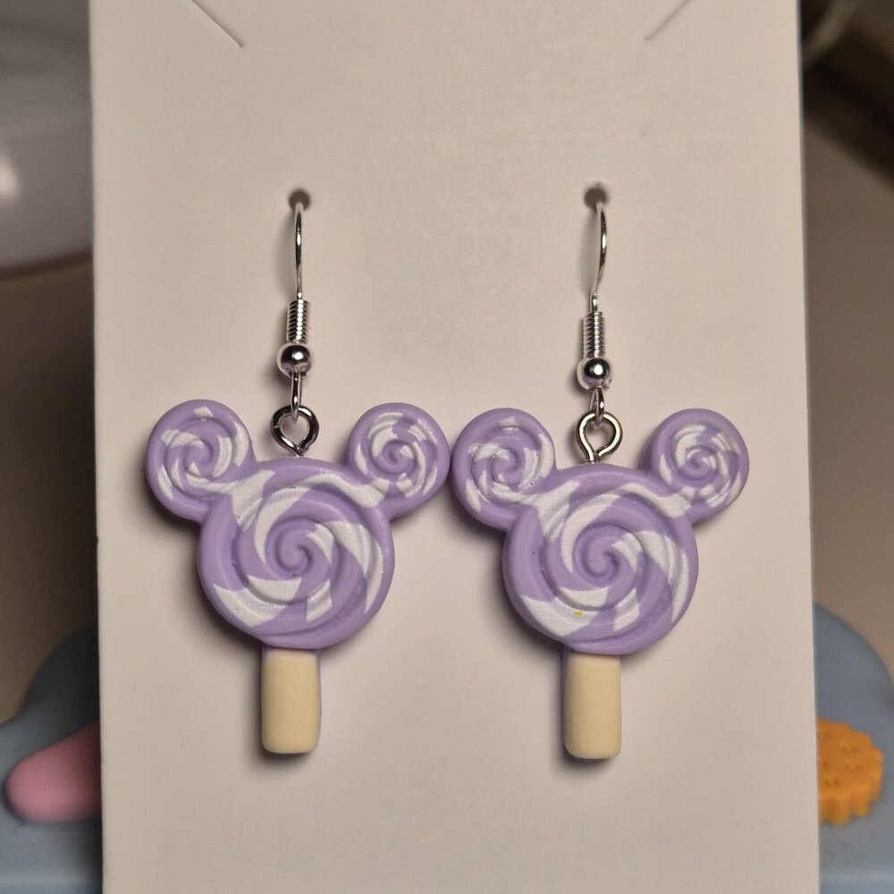 Cute Kawaii Disney Mickey Mouse Candy Shaped Earrings - Purple & White